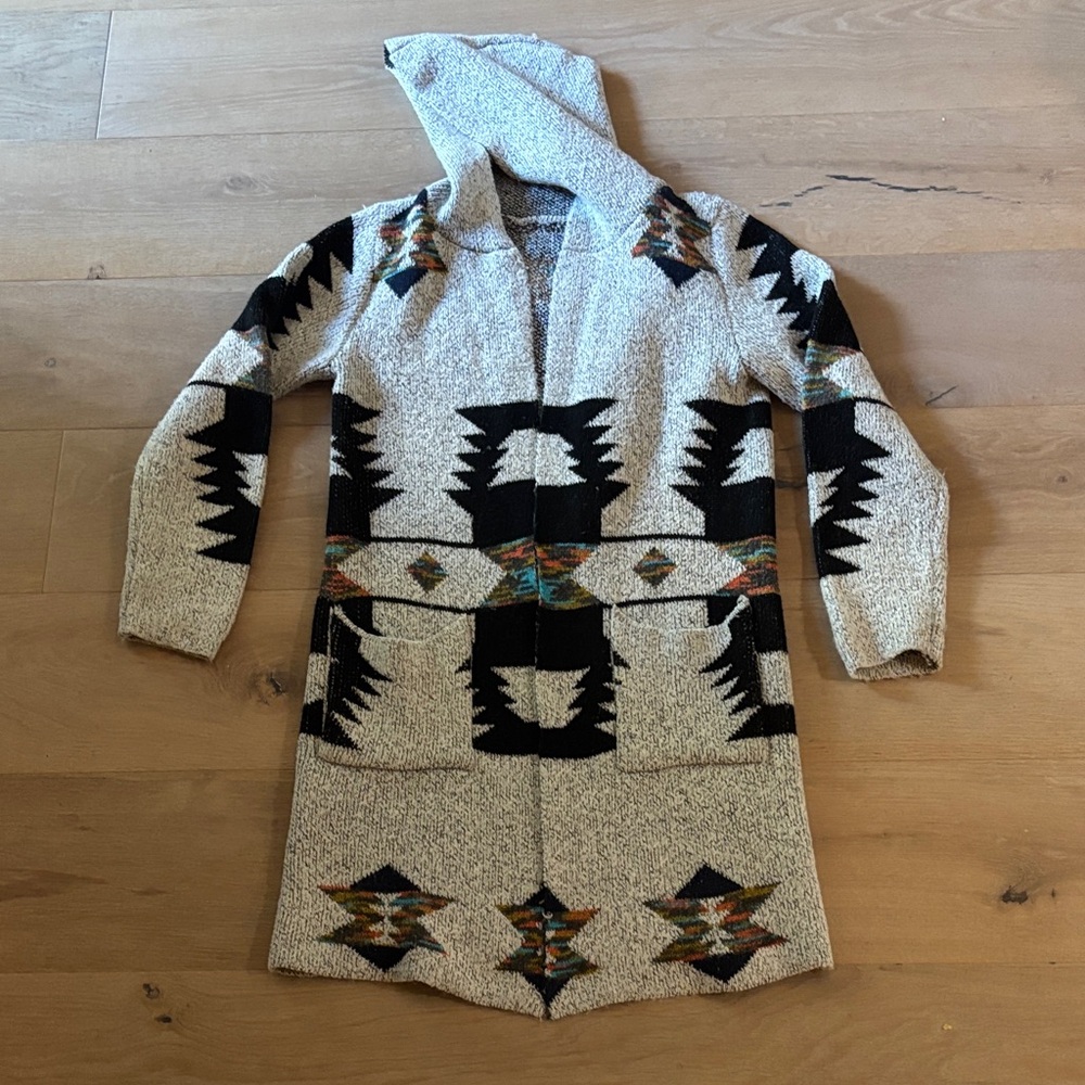 Aztec Pattern Hooded Cardigan S